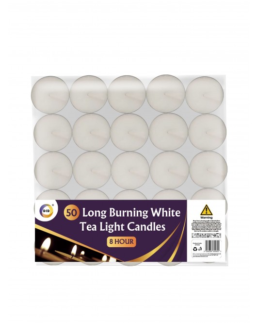 50 Long Burning White Tea Light Candles