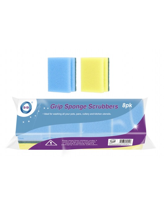 8pc Grip Sponge Scrubbers