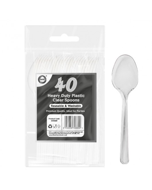 40pc Reusable Heavy Duty Plastic Clear Spoons