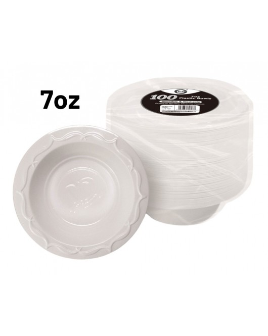 100pc Reusable 7oz Plastic Bowls