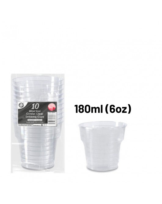 10pc Reusable 180ml (6Oz) Crystal Clear Drinking Cups