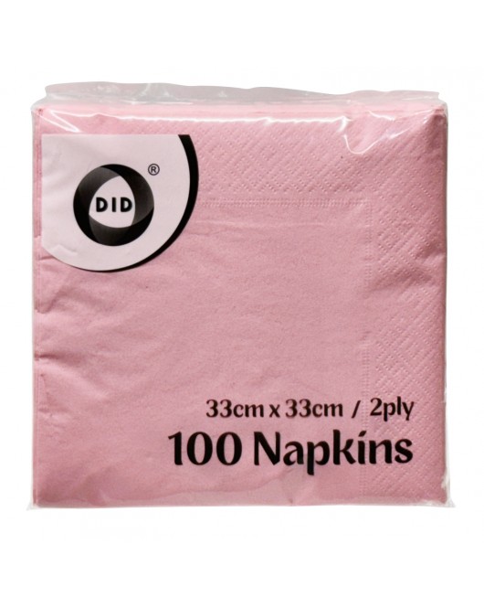 100pc 33cm x 33cm 2ply Pink Napkins