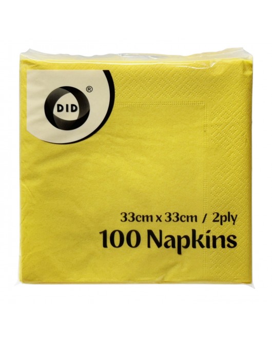 100pc 33cm x 33cm 2ply Yellow Napkins