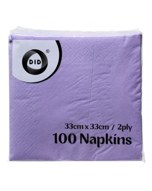 100pc 33cm x 33cm 2ply Lilac Napkins