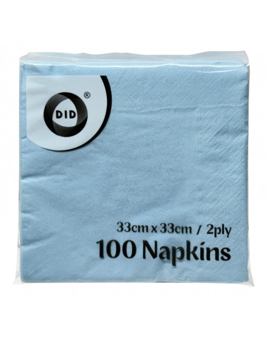 100pc 33cm x 33cm 2ply Light Blue Napkins