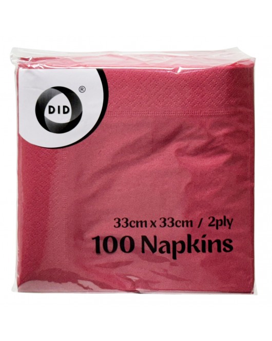 100pc 33cm x 33cm 2ply Red Napkins