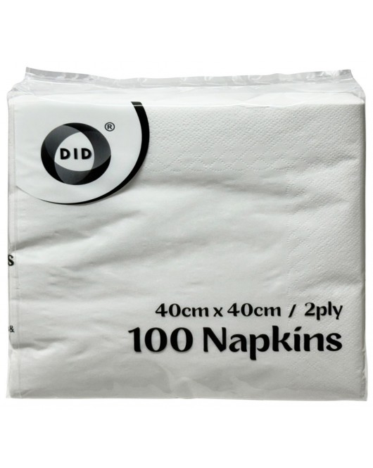 100pc 40cm x 40cm 2ply White Napkins