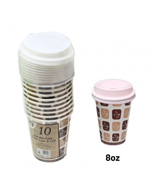 10pc 8oz Hot/Cold Paper Cups & Lids 