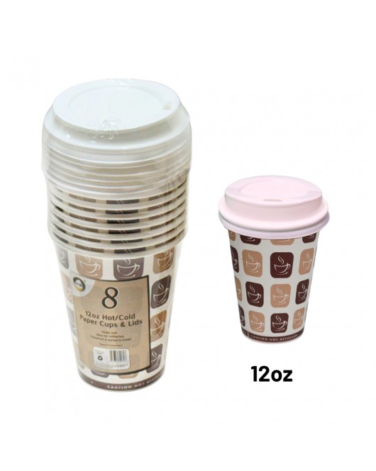 8pc 12oz Hot/Cold Paper Cups & Lids 