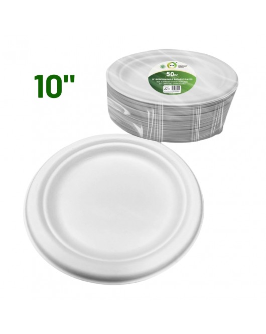 50pc 10" Biodegradable Bagasse Plates