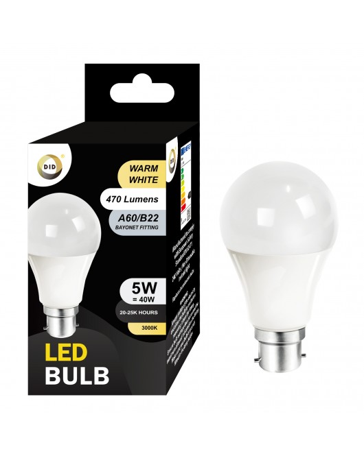 Warm White Led Bulb 5W A60/B22