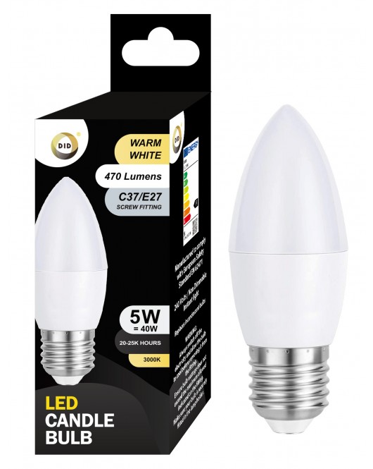 Warm White Led Candle Bulb 5W C37/E27