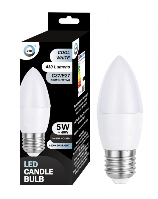 Cool White Led Candle Bulb 5W C37/E27