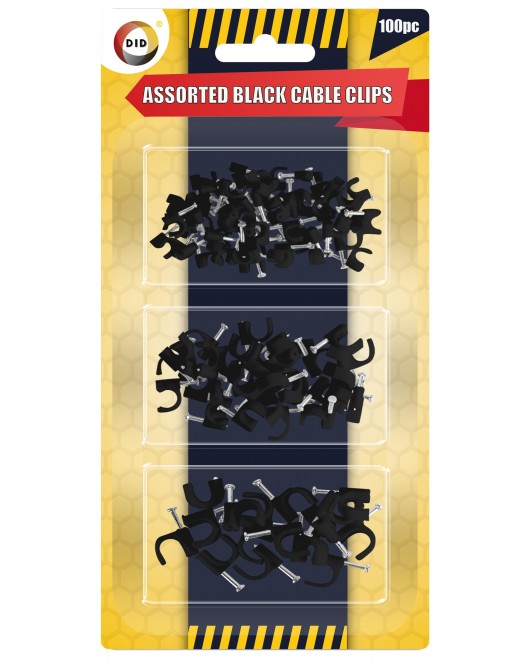 100pc Assorted Black Cable Clips