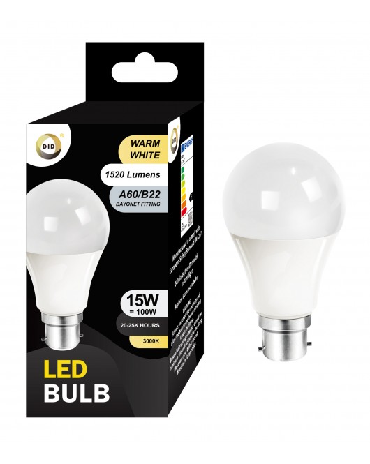 Warm White Led Bulb 15W A60/B22