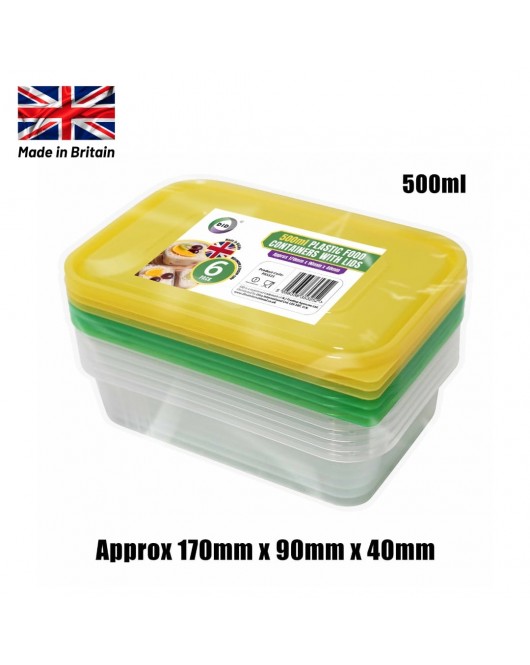 6pc 500ml Plastic Containerss with Lids