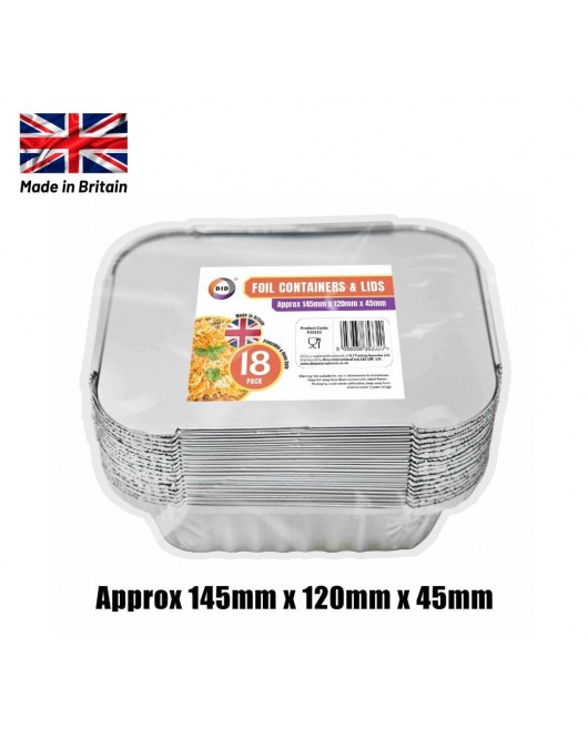 18pc Foil Containers & Lids (Approx 145mm x 120mm x 45mm)