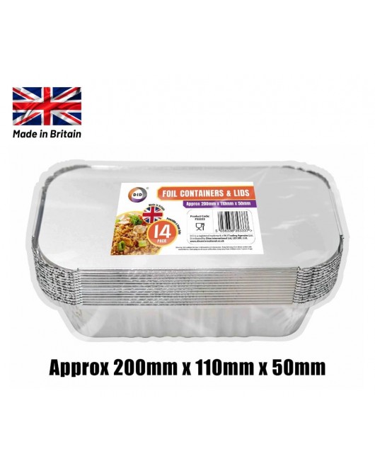 14pc Foil Containers & Lids (Approx 200mm x 110mm x 50mm)