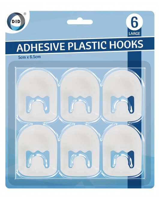 6Pk Large Adhesive Plastic Hooks