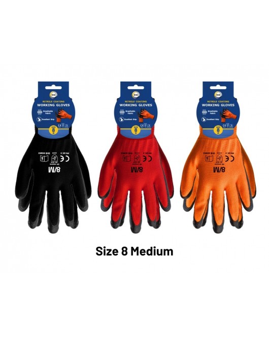 Size 8 Nitrile Coated Gloves - M