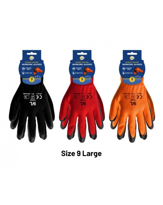 Size 9 Nitrile Coated Gloves - L