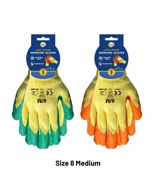 Size 8 Latex Coated Gloves - M