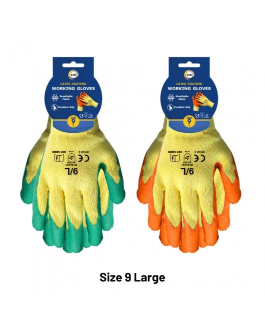 Size 9 Latex Coated Gloves - L