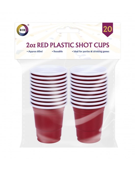 20Pk 2oz Red Plastic Shot Cups