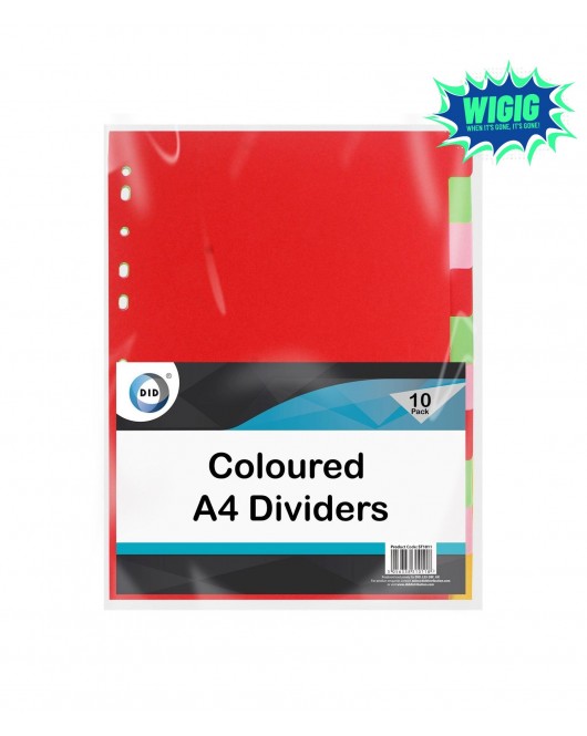 10pc Coloured A4 Dividers