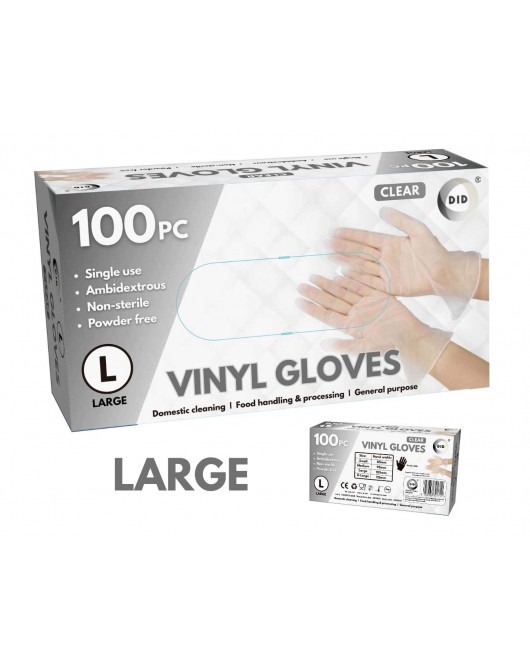 100pc Large Powder Free Clear Vinyl Gloves