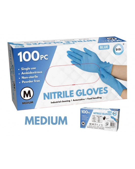 100pc Medium Powder Free Blue Nitrile Gloves