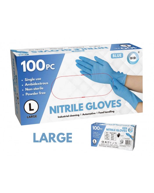 100pc Large Powder Free Blue Nitrile Gloves