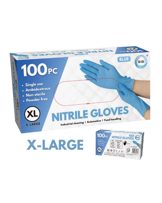 100pc x-Large Powder Free Blue Nitrile Gloves