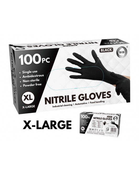 100pc x-Large Powder Free Black Nitrile Gloves