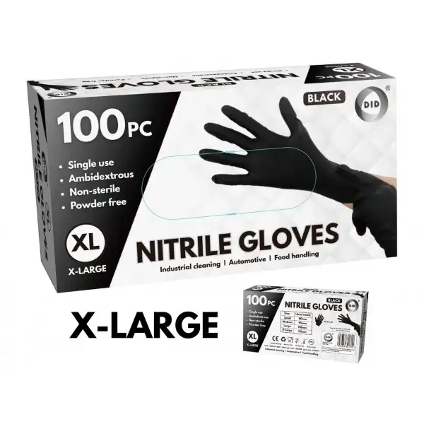 100pc x Large Powder Free Black Nitrile Gloves