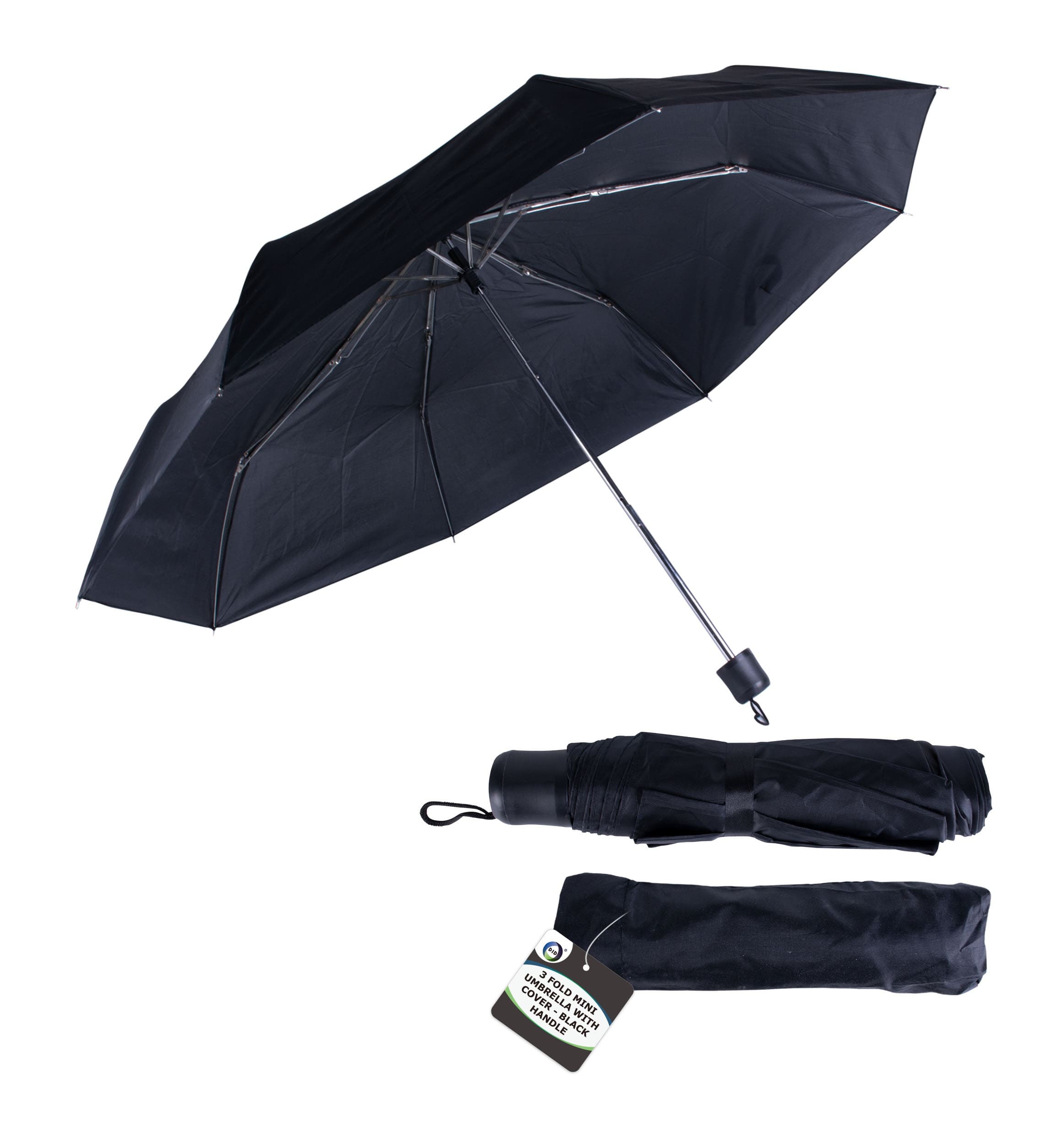 3 Fold Ladies Umbrella with Cover - Black Handle